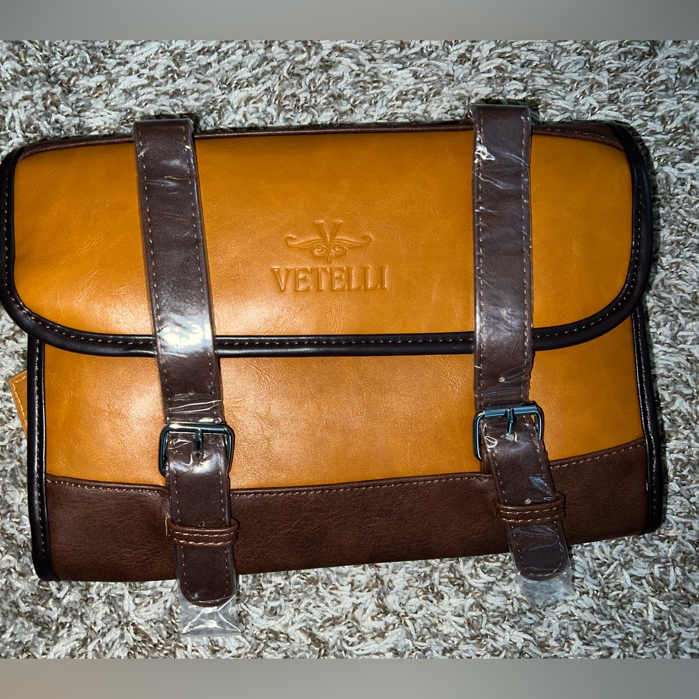 Vetelli Foldable Hanging Leather Travel Toiletry Bag for Men